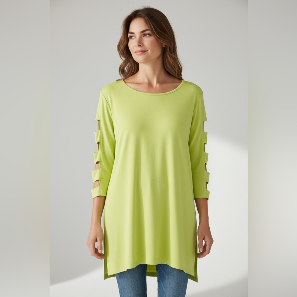 Clara SunWoo Neon Yellow Cutout Sleeve Tunic Size Medium